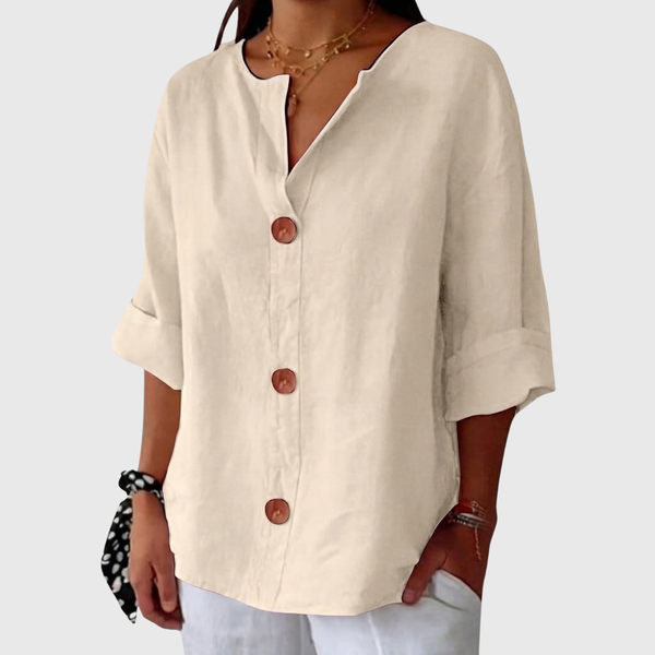 ENGLISH SUMMER LINEN V‑NECK SHIRT