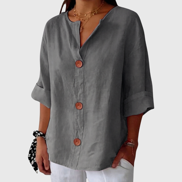 ENGLISH SUMMER LINEN V‑NECK SHIRT