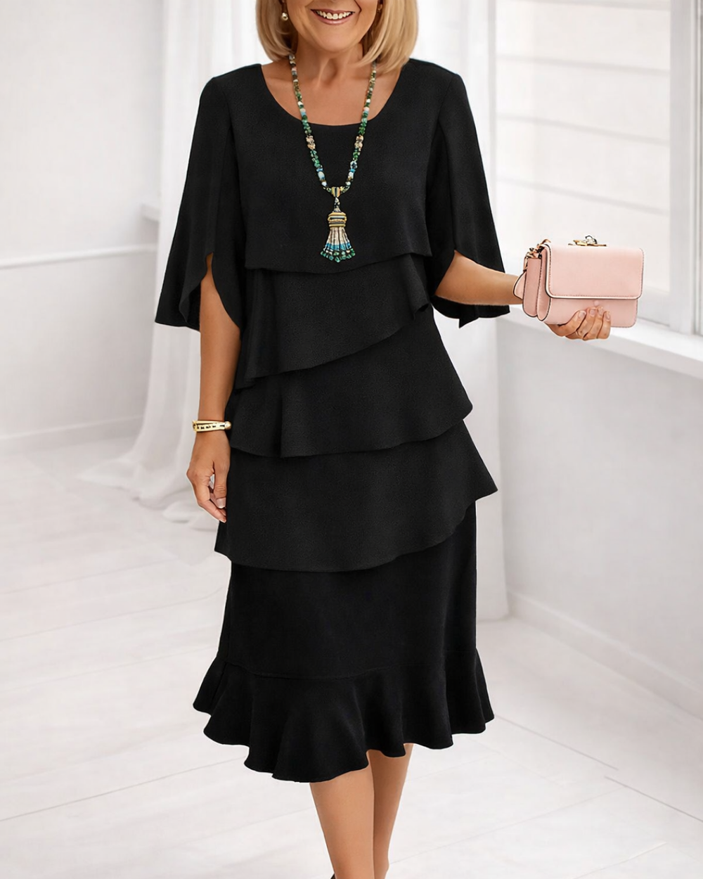 IRIS RUFFLE MIDI DRESS