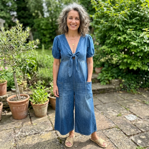 ROWANVALE TIE-FRONT DENIM JUMPSUIT