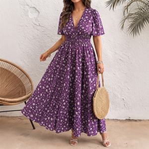 ALDEROSE FLORAL V-NECK DRESS