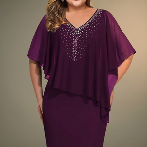 CLARAVINE RHINESTONE CAPE MIDI DRESS