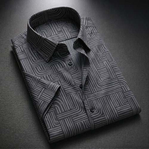 ASHFORD BLACK MAZE PATTERN SHIRT