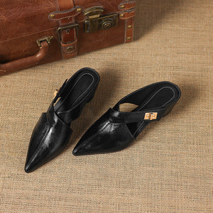 COLETTE — Mules en Cuir Véritable à Bout Pointu