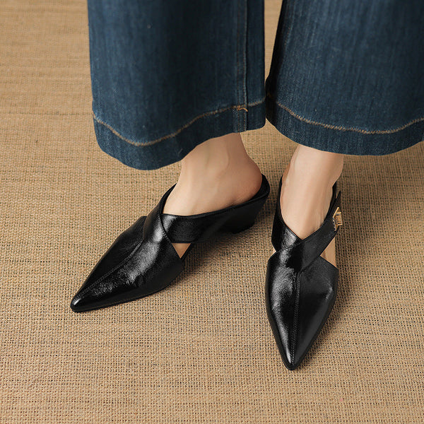 COLETTE — Mules en Cuir Véritable à Bout Pointu