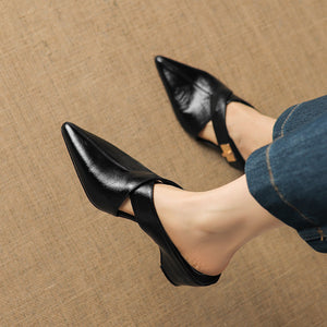 COLETTE — Mules en Cuir Véritable à Bout Pointu