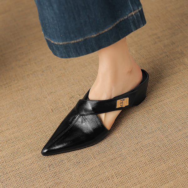 COLETTE — Mules en Cuir Véritable à Bout Pointu