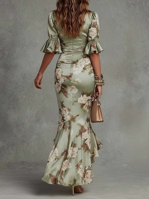 VIVIENNE EMERALD SATIN DRESS