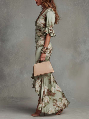 VIVIENNE EMERALD SATIN DRESS