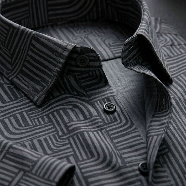 ASHFORD BLACK MAZE PATTERN SHIRT