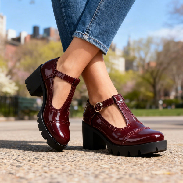 DAISY — Patent Brogue Loafers with Block Heel