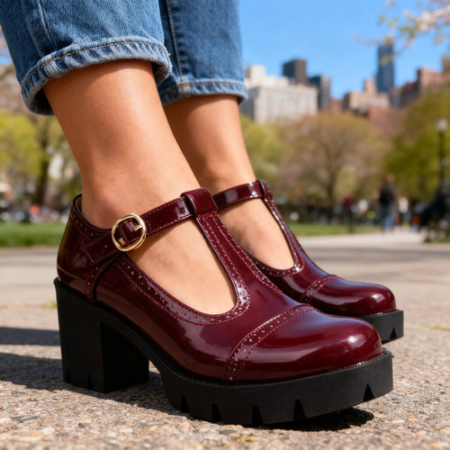 DAISY — Patent Brogue Loafers with Block Heel