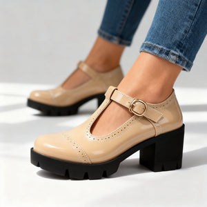 DAISY — Patent Brogue Loafers with Block Heel