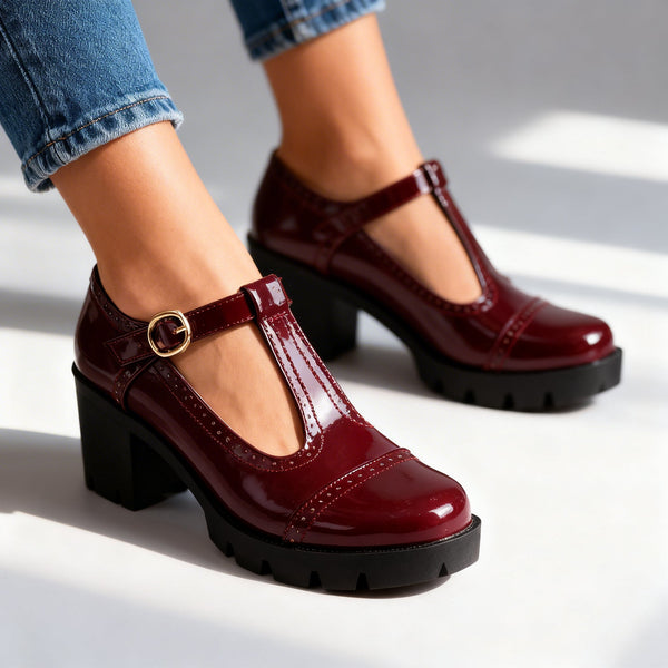 DAISY — Patent Brogue Loafers with Block Heel