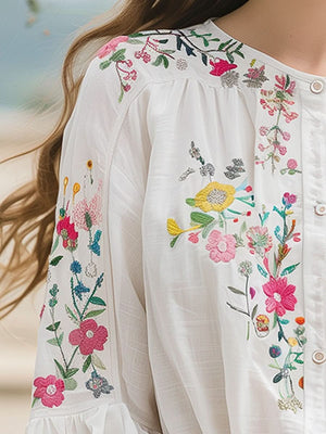 TAMSIN FLORAL EMBROIDERED LINEN SHIRT